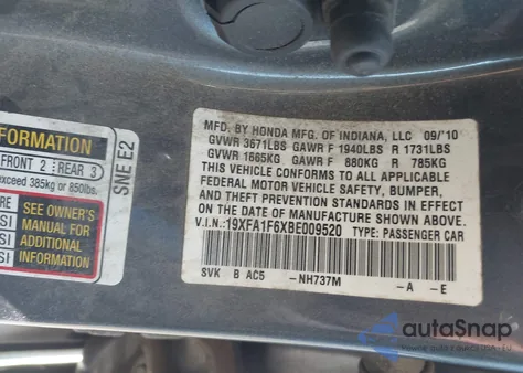 2011 Honda Civic Lx-S z USA, uszkodzony, nr VIN 19XFA1F6XBE009520